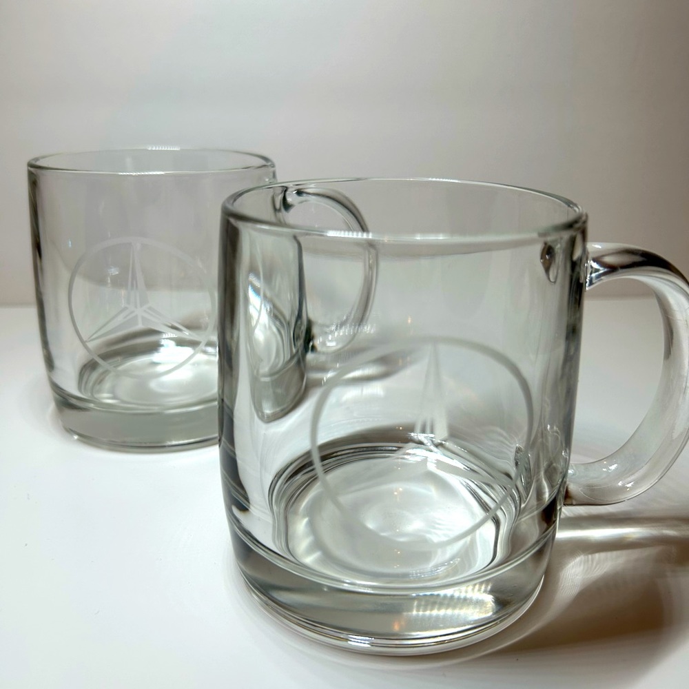 2 Mercedes Benz Glass Mugs